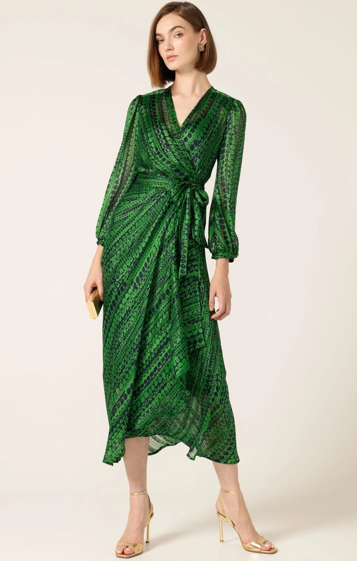 Midi Wrap Dress In Navy Green