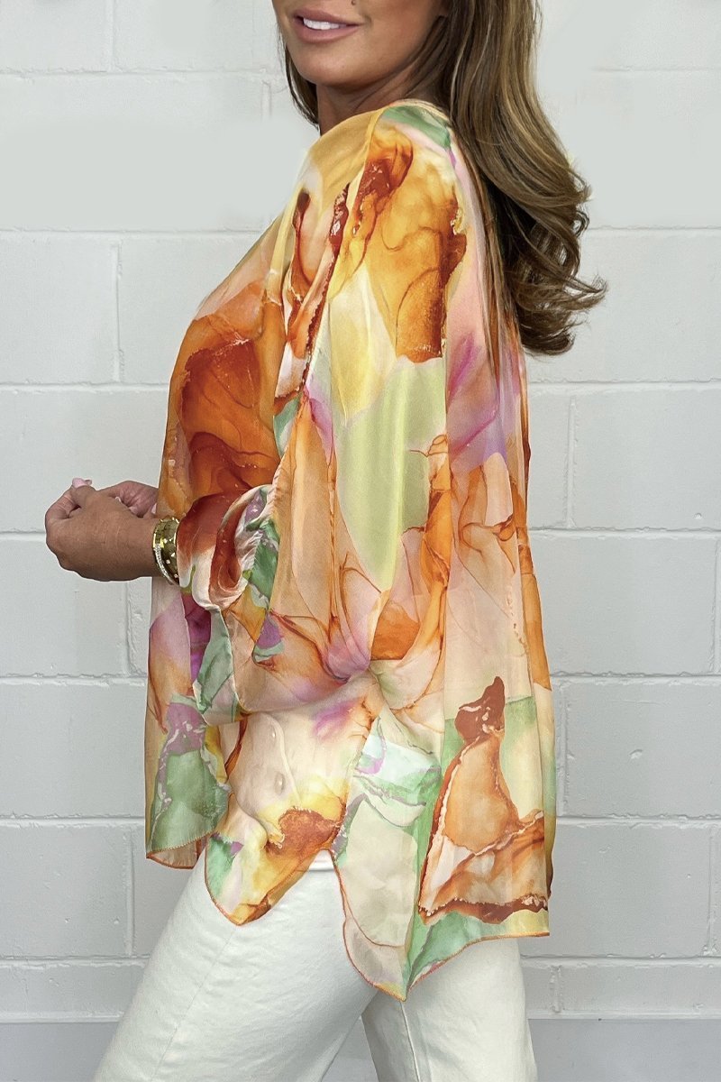 Women Summer Floral Printed Chiffon Shirt