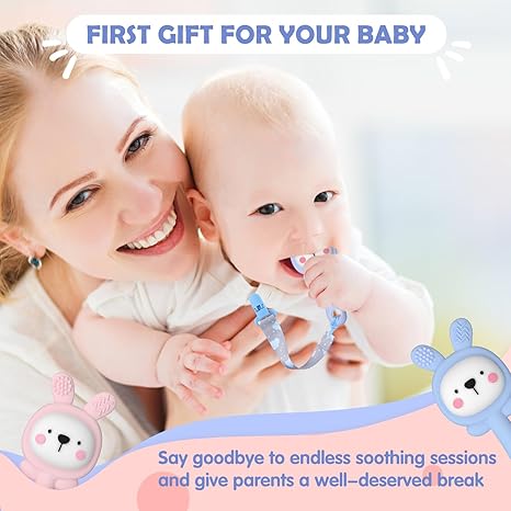 2 Pcs Teething Toys for Baby, Silicone Bunny Teether Toy for Teething Relief, Baby Chew Toys Sore Gums, Teethers 0-6 Months Gift