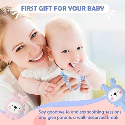 2 Pcs Teething Toys for Baby, Silicone Bunny Teether Toy for Teething Relief, Baby Chew Toys Sore Gums, Teethers 0-6 Months Gift