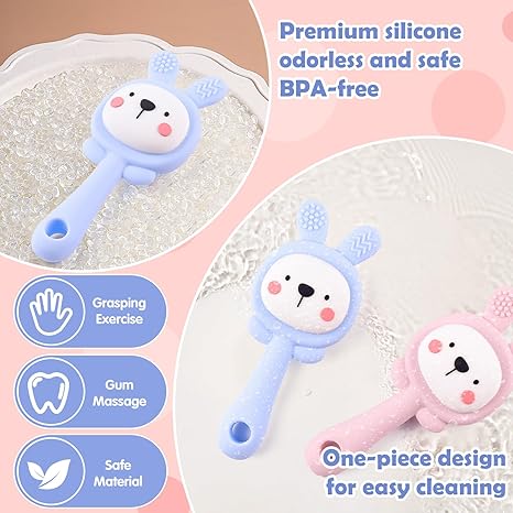 2 Pcs Teething Toys for Baby, Silicone Bunny Teether Toy for Teething Relief, Baby Chew Toys Sore Gums, Teethers 0-6 Months Gift