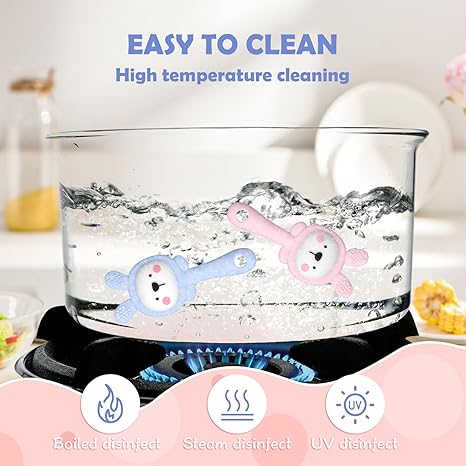 2 Pcs Teething Toys for Baby, Silicone Bunny Teether Toy for Teething Relief, Baby Chew Toys Sore Gums, Teethers 0-6 Months Gift