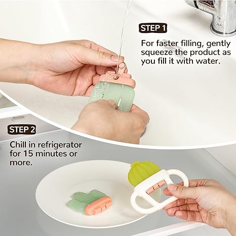 2 Pcs Baby Teether Toy - Water Fillable Teething Relief for Infants 0-12 Months, Silicone Baby Teething Toys Chill Teether, Cools & Massages Sore Gums (Green Cactus)